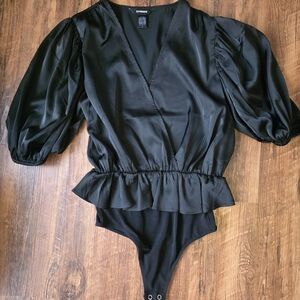 Express Black Puff Sleeve Wrap Bodysuit XS Blouse